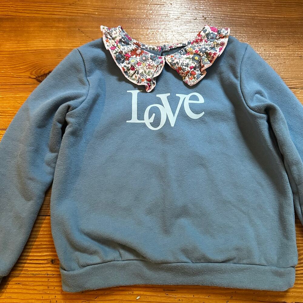 365Kids blue love‎ floral collar layered long sleeve sweatshirt SIZE 6